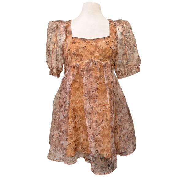 En Saison La Raque Mini Dress Marigold Multi Puff Sleeve Babydoll Size M - Picture 2 of 13
